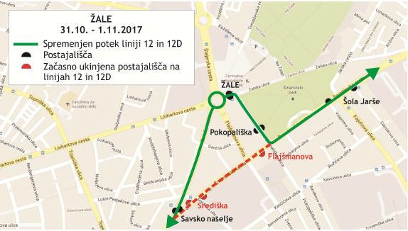 Liniji 12 in 12D bosta delno spremenjeni in bosta obratovali mimo Žal v obeh smereh